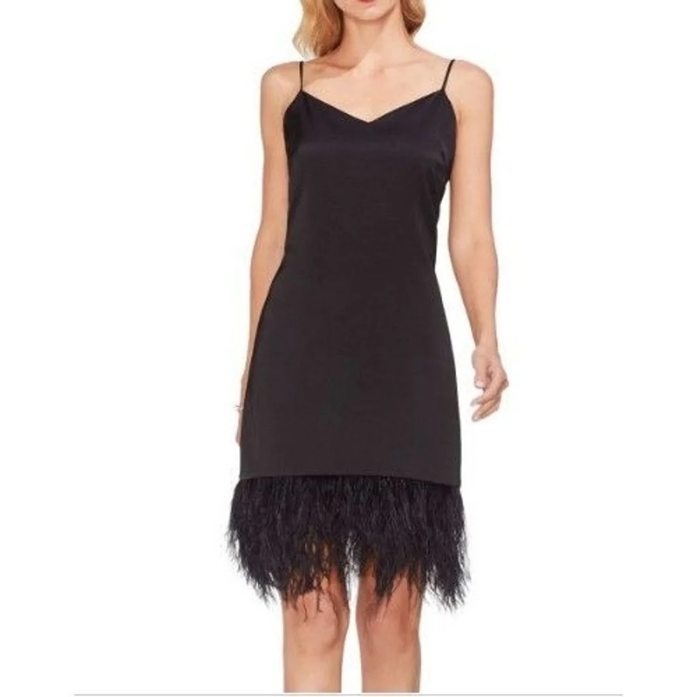 Vince Camuto Womens Feather Hem Cocktail Dress LBD